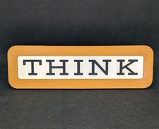 IBM Think Sign Yellow Gold Plastic Desk Ad Plaque Stand c.1960's-70's Vintage