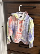 Nike Dri-FIT Tie-dye Cropped Hoodie Sweatshirt Boxy Pastel Purple Pink MEDIUM