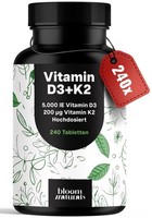 Vitamin D3 + K2 - 240 Tabletten - 5000 Ie D3 & 200µG K2 - All-Trans MK7