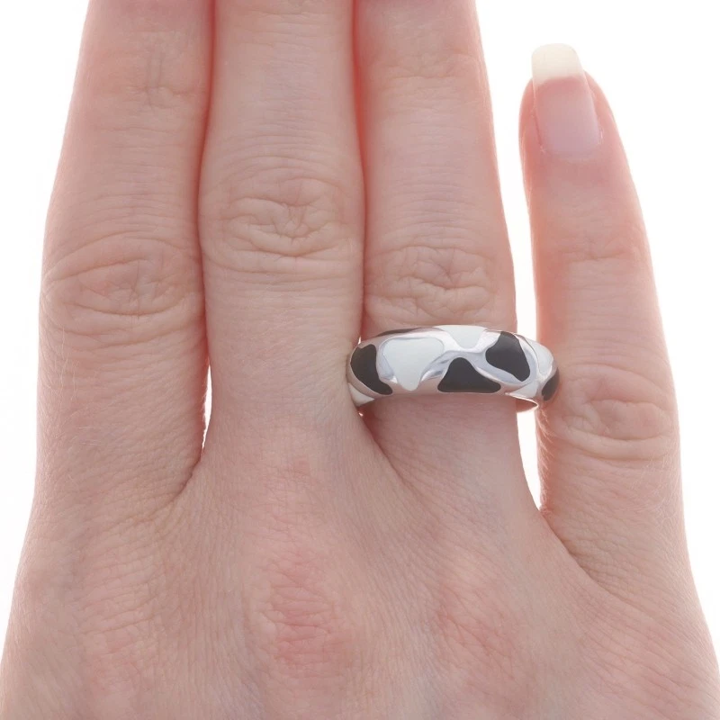 Banda Roberto Coin Esmalte Blanco y Negro - Anillo Oro Blanco 18k Talla 8 1/2 Foto 2 de 4