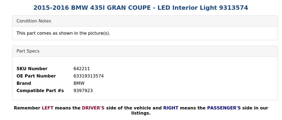 BMW 435I 2015-2016 Gran Cupé - Luz interior LED 9313574 Foto 3 de 3