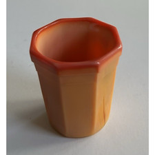 AKRO AGATE CHILD'S ORANGE SLAG TUMBLER TEA SET OCTAGONAL 1930s 2" GREAT COLOR