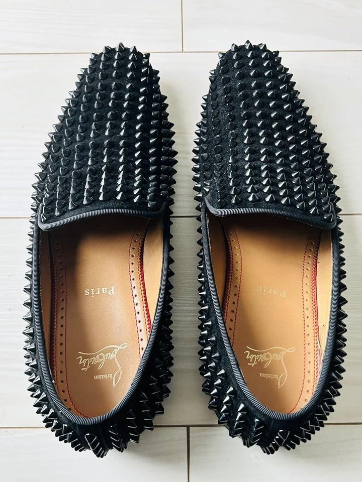 Christian Louboutin scarpe slip-on sneakers borchie EU 41 US 8 nere autentiche - Immagine 3 di 4