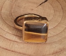 Vintage Square Tigers Eye Brass Hammered Effect Adjustable Ring at P 1/2