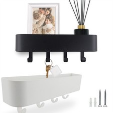 Key Holder for Wall w/ Shelf & Hooks Entryway Hallway Letter Rack Black/White