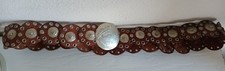 Brown LEATHER Women's Western BELT SILVER TONE Buckle MEDALLIONS Size 30