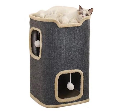 2-lagiges Katzenhaus Katzenhöhle für Indoor Katzen Rechteckig Katzenhaus Hängespielzeug Ind