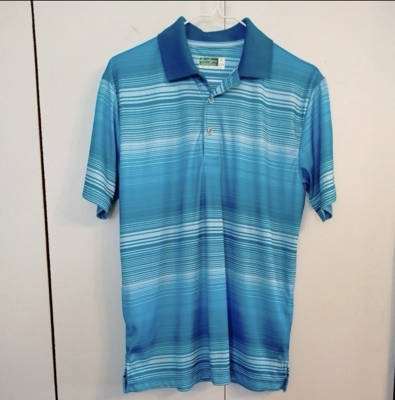 Mens Teal Ben Hogan Performance Striped Polo Shirt Medium