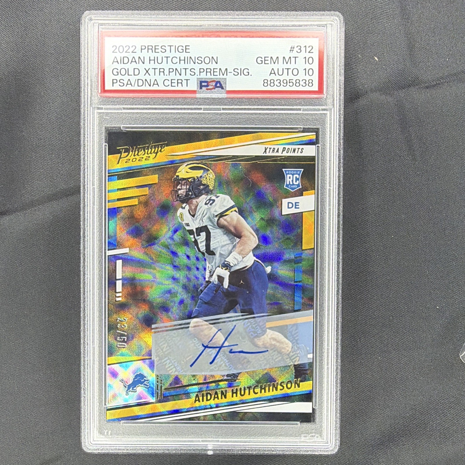 Aidan Hutchinson Panini Prestige #312 Autograph Xtra Points Premium Gold