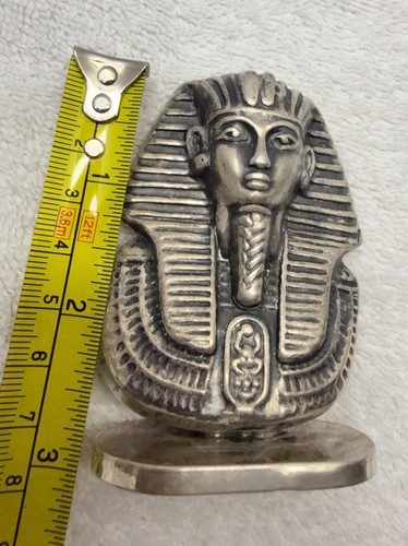 Sterling Silver Tutankhamun Bust Egypt Souvenir Hand Engraved 85g Vintage - Afbeelding 10 van 12