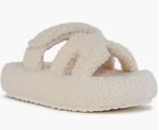 Azalea Wang Ivory Faux Fur Slide Women  s Platform Sandal-Size 10-NWT