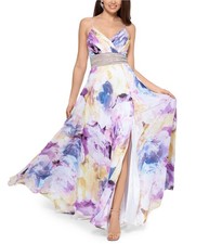XSCAPE Womens Floral Gown Dress, purple, 4