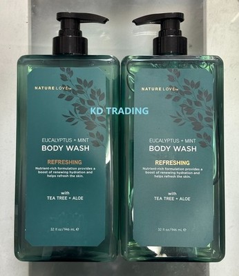 (2-Pk) NATURE LOVE ~ REFRESHING EUCALYPTUS MINT BODY WASH Cleanse Hydrate Smooth