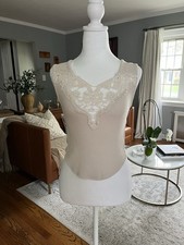 Free People New Romantics Crochet Open Back Tank Top Sz XS Beige Fairy Boho