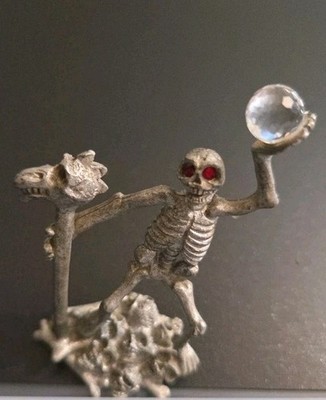 Vtg Spoontiques MR888 Pewter Skeleton Figurine Prism - Red Eyes Dragon Staff ZT1