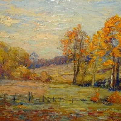 Early 20thC Autumn Landscape Impressionist Oil Painting Signed A. E. Anderson