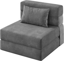Convertible Sofa Bed with Pillow, Portable Memory Foam Lounger, Dark Grey