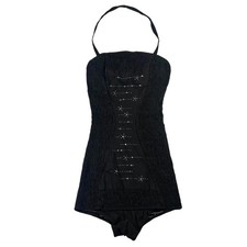 Vintage Jantzen Women's Halter Neck Embellished Black 1950 Swimsuit Size 14