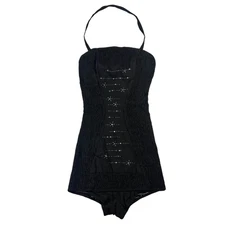 Vintage Jantzen Women's Halter Neck Embellished Black 1950 Swimsuit Size 14 