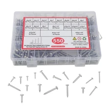 550Pcs 304 SS Wood Screws, Phillips Head #4 #6 #8 #10 #12 Assortment