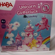 Image of Haba USA Unicorn Glitterluck Cloud Stacking Fun Family Game Rainbow Gems STEM