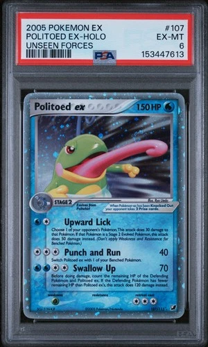 2005 POKEMON EX UNSEEN FORCES #107 POLITOED EX-HOLO PSA 6
