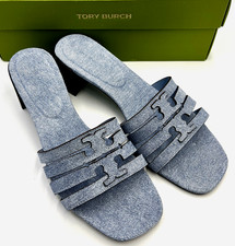 Tory Burch Women's Ines Heel Mule Sandal 55MM Denim Suede Blue Cloud Sz US 9 NIB
