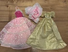 Vintage Barbie Clothes 1985 Dream Glow Pink Gown #629 & Gold Dress
