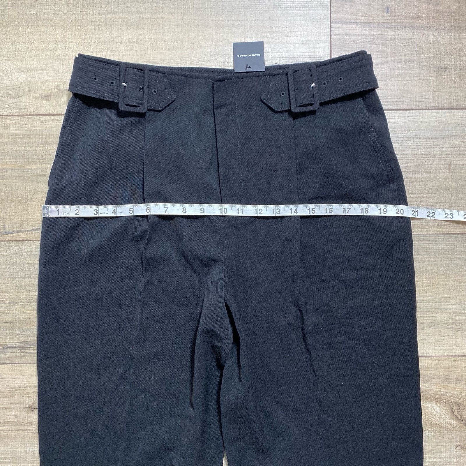 Club Monaco Women's Self Buckle Wool Blend Pants Size 12 Black