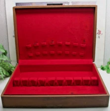 Sterling Silverplate Silverware Flatware Wood & Vinyl Storage Chest Case Box 12+