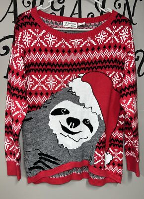 Girls Isabella's Closet Cute Sloth Christmas Sweater XL RED