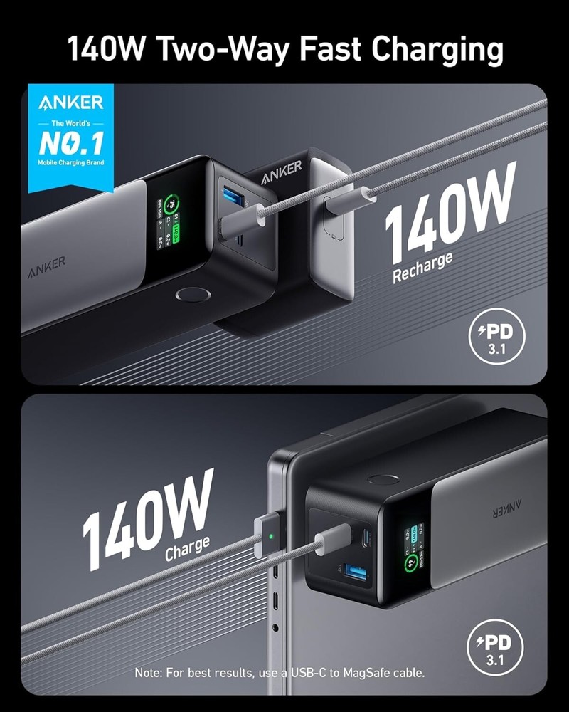 24,000mAh 140W Fast Charging Power Bank with 3 Ports and Digital Display