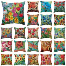 Watercolor Floral Bird Throw Pillow Cover Spring Petal Poppy Flower Cushion Case