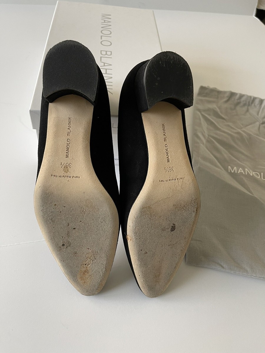 靴 MANOLO BLAHNIK LISTONY 36 Manolo Blahnik Listony Suede Low-Heel Pumps - Black Size 36