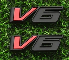 2pcs V6 Emblem 3D Badge Bed/Fender Rear hood Nameplate Sticker Black Red