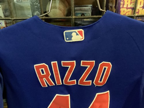 Anthony Rizzo #44 Chicago Cubs Blue SEWN Majestic WS PATCHED Jersey SZ Youth L - Picture 4 of 15