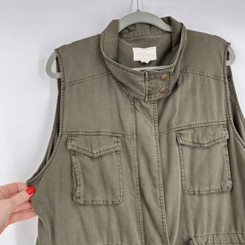 Caslon Women's Olive Green Utility Vest Jacket XXL 2XL Cotton Blend Military - Picture 5 of 11