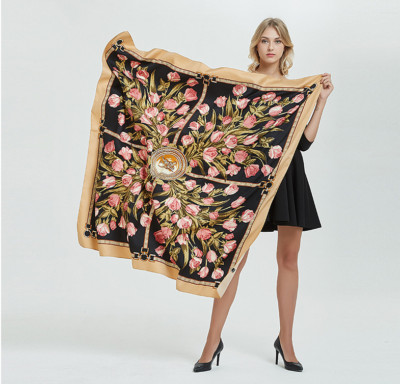 Roses silk scarf wrap silk 130x130 silk scarf pink colorful shawl women summer