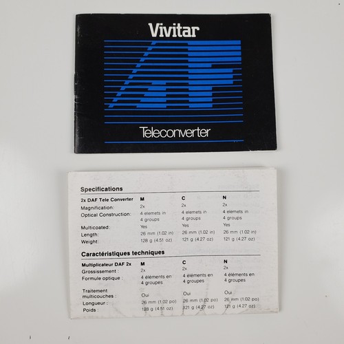 Vintage Vivitar MANUAL ONLY for 2x Teleconverter Multicoated Mx/AF Japan 