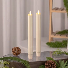 Luminara Flameless Battery Taper Candles Set of 2 Remote Moving Wick Ivory 8"