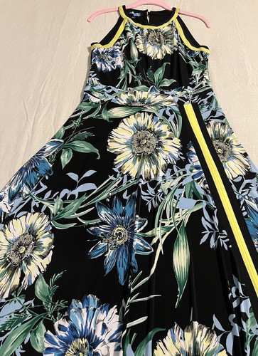 INC Dress Women's Medium Maxi Crew Neck Black Floral Sleeveless Fairycore Cruise - Picture 15 of 24