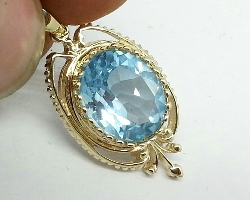 P100 Genuine 9K Solid Gold Large Oval NATURAL Topaz 5.00ct Pendant Vintage styl - Picture 2 of 3