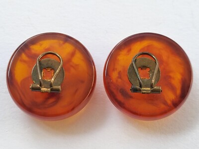 Boucles D'oreilles Vintage Clips En Bakélite Couleur Ambre - Bijou Rétro En Bon état, Occasion