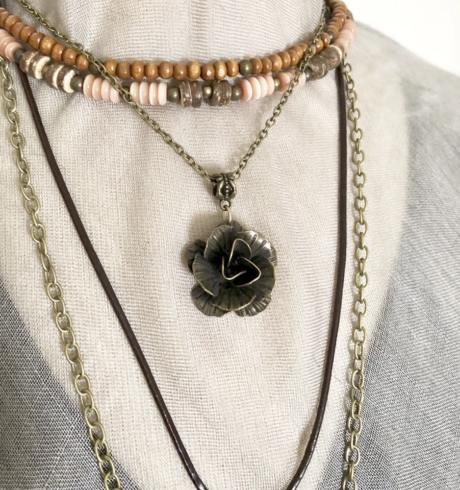 Necklace 3 Pc Set Crazy Lace Teardrop & Dragonfly Rose OOAK Artisan USA 1653 - Image 4 of 4