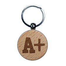 A Plus Grade School Engraved Wood Round Keychain Tag Charm