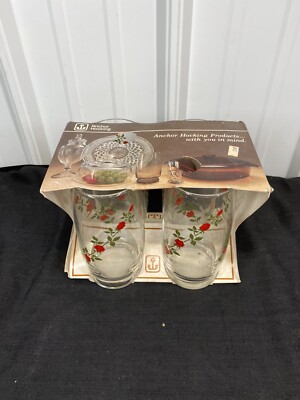 NEW Anchor Hocking Iced Tea Glasses ROSES 16.5 oz New In Box