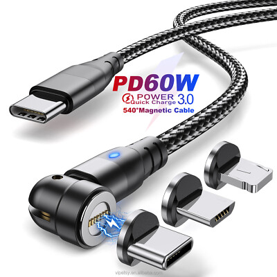 60 Watt Typ-C Magnet Schnell Ladekabel 3in1 Handy für iPhone Samsung iPad 60W