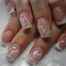 Show Your Beauty 24pcs Square Nails Classic Elegant Pink Flowers White Polka Dot