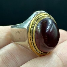 Lovely Silver Coated Onyx Stone Ring With 18k Gold Plating E