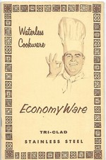 VINTAGE WATERLESS COOKWARE ECONOMY WARE TRI-CLAD STAINLESS STEEL RECEPIES BROCHU